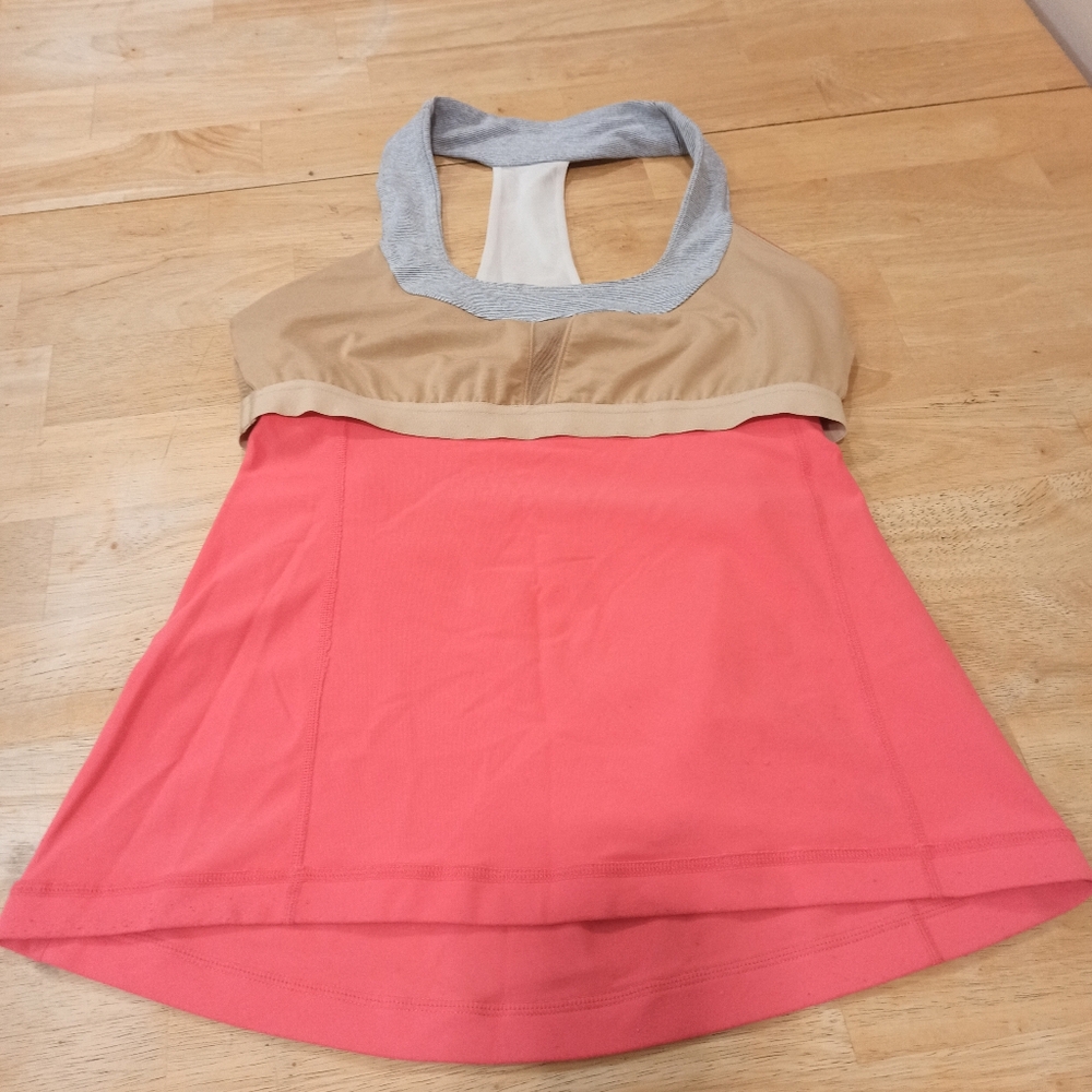 Lululemon Peach / Gray Racerback Tank Top Built In Shelf Bra Active Yoga Size 8 - Picture 10 of 14